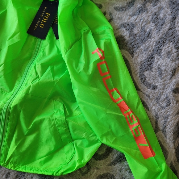Ralph Lauren Windbraker Jacket Packable Water Resistent Sze 5 Green Neon Color - Picture 4 of 17